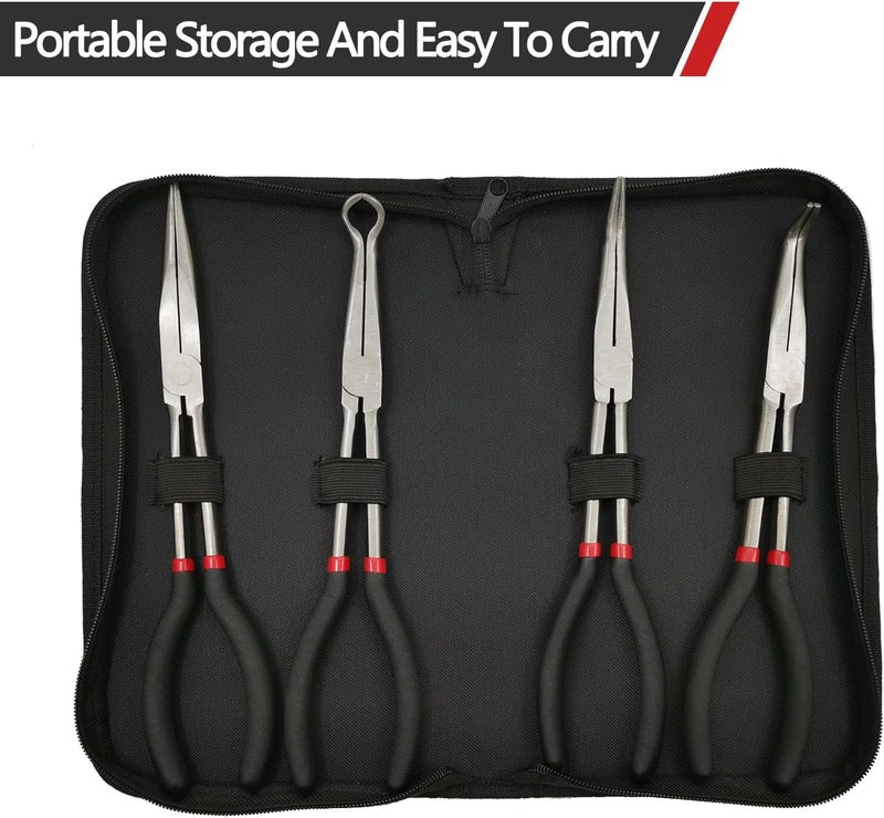 MFBJXC 4 Pack 11" Long Nose Pliers Set with Portable Bag, Insulated Grip - Straight Needle Nose, 45/90 Degree Angle Curved & Circle Tools for Wire Bending, Shaping, Trimming - Image 3